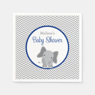 Serviette En Papier Cute Elephant Chevron Baby shower bleu marine