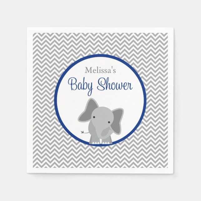 Serviette En Papier Cute Elephant Chevron Baby shower bleu marine (Devant)