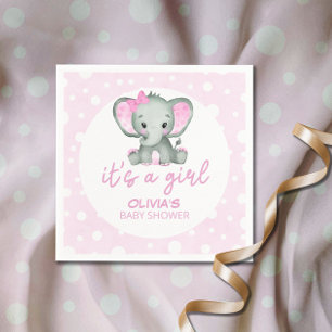 Serviette En Papier Cute Elephant rose C'est un Baby shower de fille