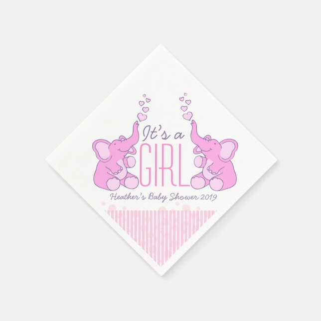 Serviette En Papier Cute Elephant rose nommé baby shower fille napkin (Coin)