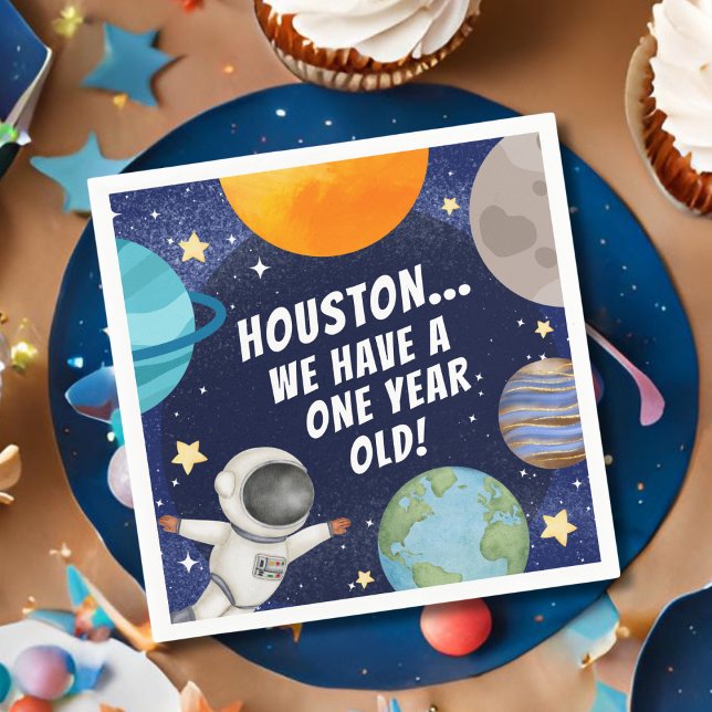 Serviette En Papier Cute Espace Extérieur Moderne 1er anniversaire (Créateur téléchargé)