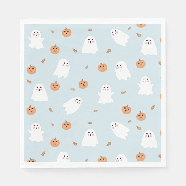 Serviette En Papier Cute Fantôme et Citrouille Motif d'Halloween bleu (Devant)
