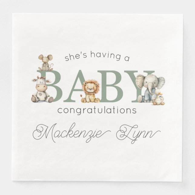 Serviette En Papier Cute farci Animaux Baby shower neutre genre (Devant)