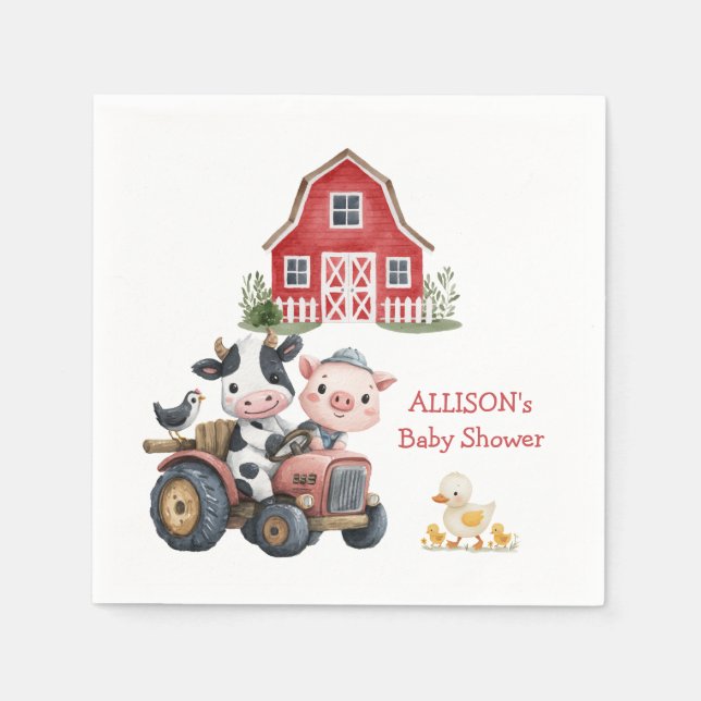 Serviette En Papier Cute Farm Animaux Cochon Vache Barnyard Baby showe (Devant)