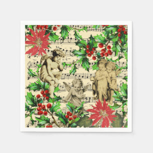 Serviette En Papier Cute Festive Vintage Angel Cherubs Holly Noël