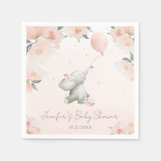 Serviette En Papier Cute Floral Watercolor Elephant with Balloon