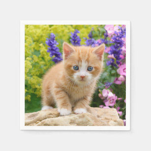 Serviette En Papier Cute Fluffy Ginger Baby Cat Kitten en fleurs Pet