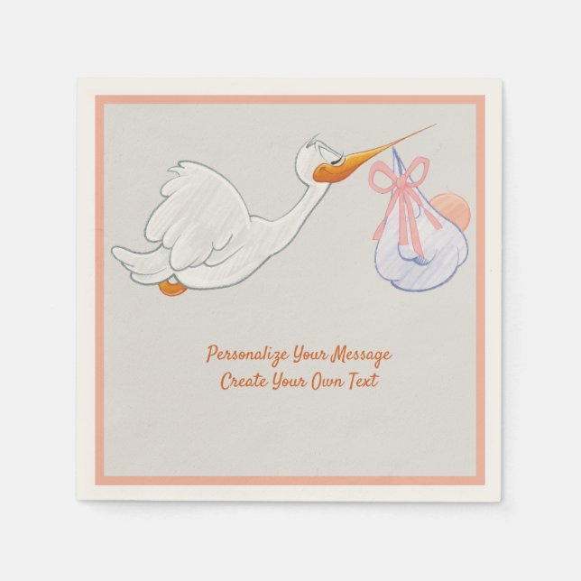 Serviette En Papier Cute Flying Stork avec Pink Baby Bundle (Devant)
