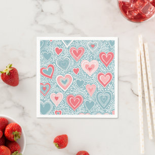 Serviette En Papier Cute Folk Floral Coeur Dusty Blue Blush Rose Girl
