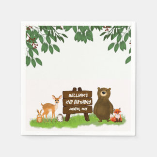 Serviette En Papier Cute Forest Animals Happy Woodland Kid's Birthday