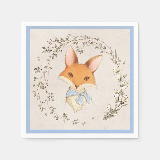 Serviette En Papier Cute Fox Blue Floral Boy (Devant)