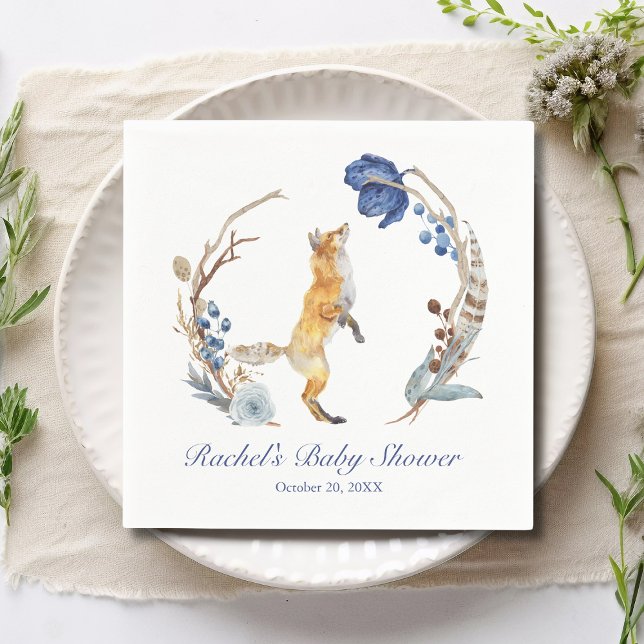 Serviette En Papier Cute Fox bois aquarelle Baby shower Floral (Créateur téléchargé)