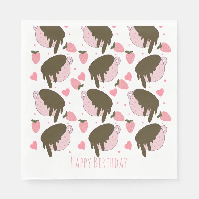 Serviette En Papier Cute fraise Chocolat Déchets Coeurs café (Devant)