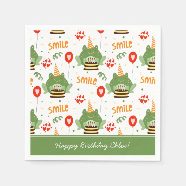 Serviette En Papier Cute Frog Motif Smile Texte Joyeux Anniversaire w  (Devant)