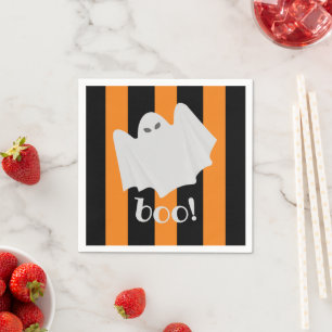 Serviette En Papier Cute Ghost Halloween Orange et Black Stripes