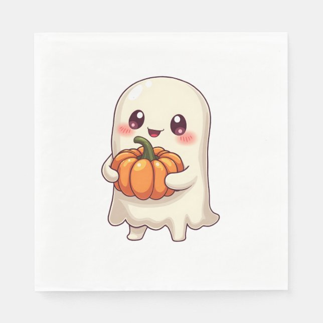 Serviette En Papier Cute Ghost with Pumpkin � Funny Halloween (Devant)