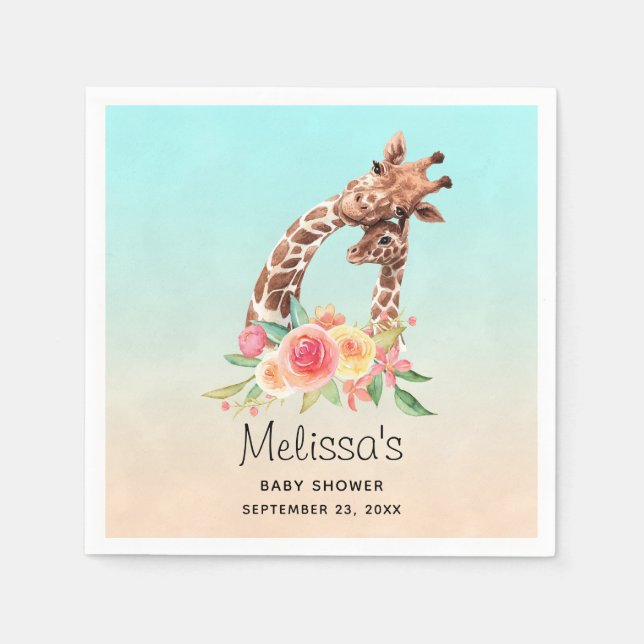 Serviette En Papier Cute Giraffe Aquarelle Maman & Babe Baby shower (Devant)
