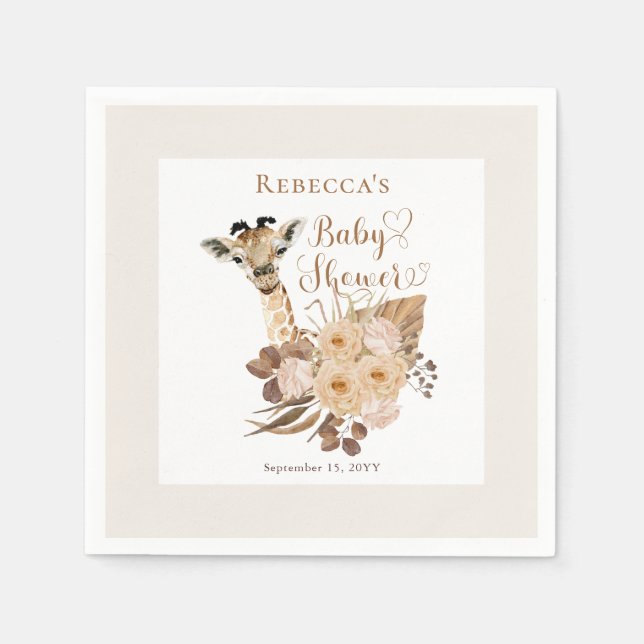 Serviette En Papier Cute Giraffe Boho Grasses séchées Baby shower (Devant)