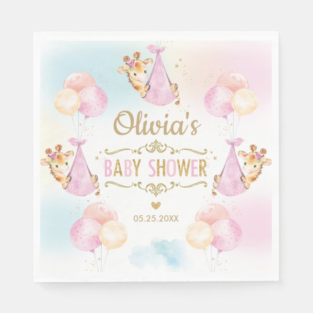 Serviette En Papier Cute Giraffe Girl Baby shower Papier rose Napkin (Devant)