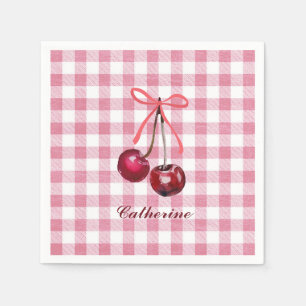 Serviette En Papier Cute Girls Bow Cherry Rose En vichy Nom du plat