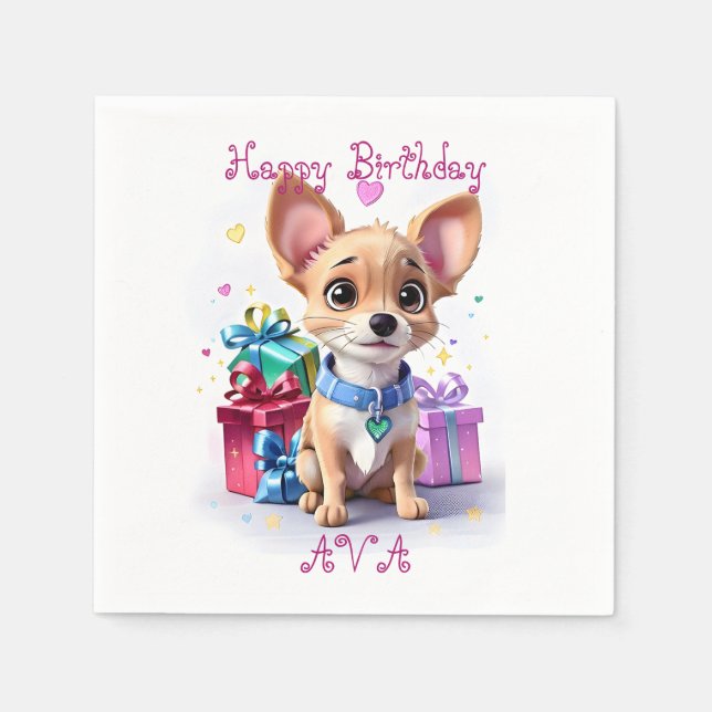 Serviette En Papier Cute Girly Chihuahua et cadeaux fête d'anniversair (Devant)
