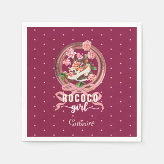 Serviette En Papier Cute Girly Pink Rococo Shoe Roses Bow Name