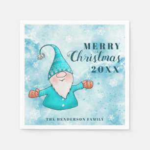 Serviette En Papier Cute Gnome Turquoise Bleu Côte Joyeux Noël