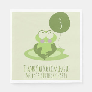 Serviette En Papier Cute grenouille Anniversaire Merci de ballon vert