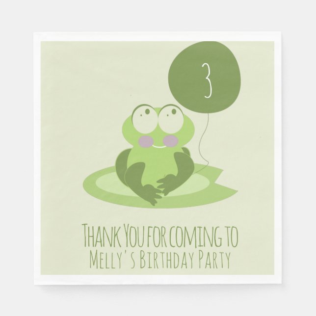 Serviette En Papier Cute grenouille Anniversaire Merci de ballon vert (Devant)
