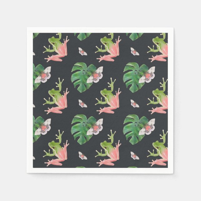 Serviette En Papier Cute grenouille tropicale et Motif papillon (Devant)