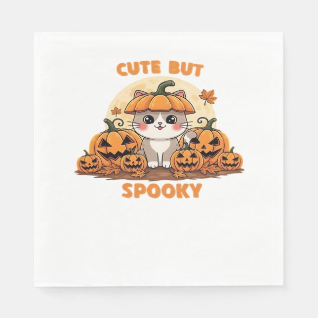 Serviette En Papier Cute Halloween Chat avec Citrouilles - Kawaii Éffr (Devant)