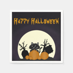 Serviette En Papier Cute Halloween Chat noir Éffrayant