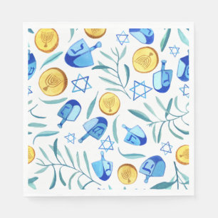 Serviette En Papier Cute Hanoukka Watercolor Bar Bat mitzvah juif