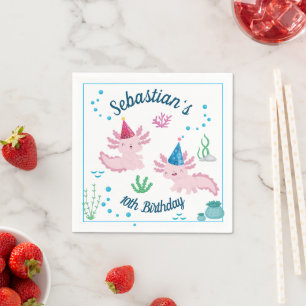 Serviette En Papier Cute Happy Axolotl Blanc Anniversaire Serviettes