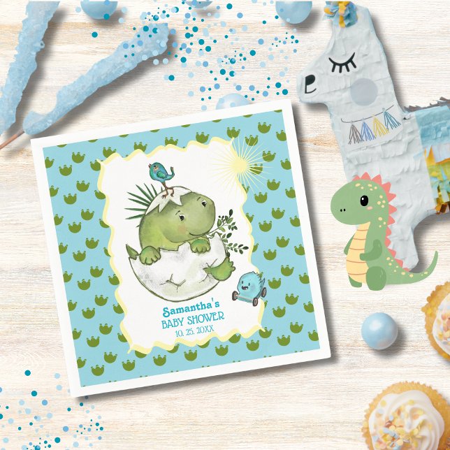 Serviette En Papier Cute Hatching Dino Baby Shower  ( Cute Hatching Dino Baby Shower Paper Cups Napkin)