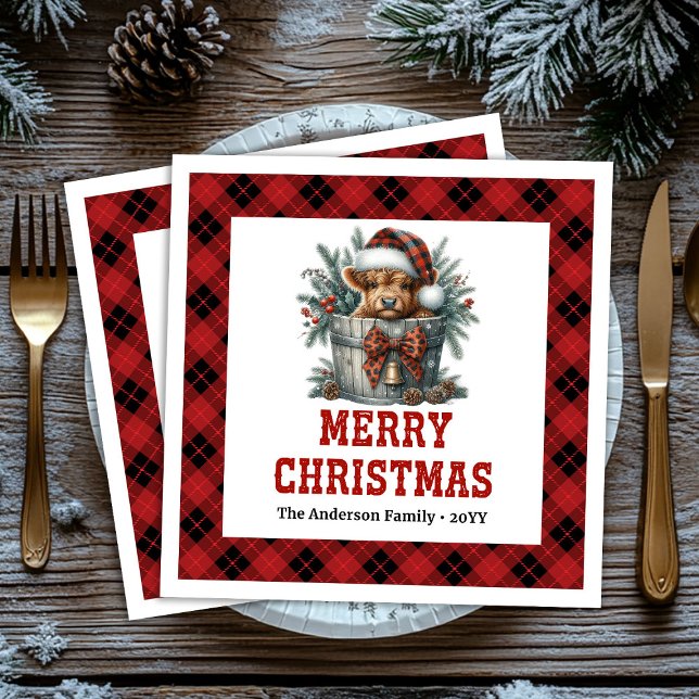 Serviette En Papier Cute highland cow buffalo themed Xmas napkins (Cute highland cow buffalo themed Xmas napkin)