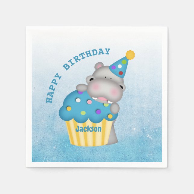 Serviette En Papier Cute Hippo Anniversaire Cupcake Napkins (Devant)