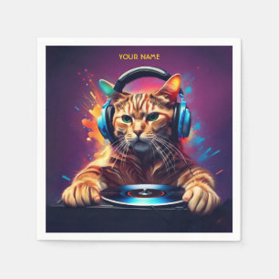 Serviette En Papier Cute Imaginaire Chat DJ Vinyl