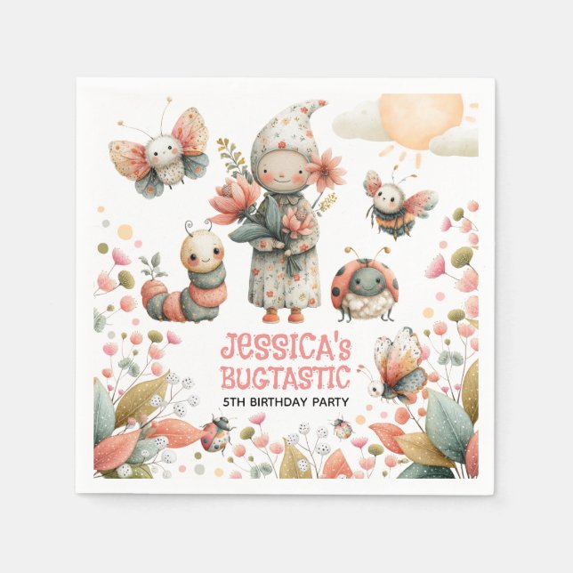 Serviette En Papier Cute Insects Pastel BUGTASTIC Anniversaire de enfa (Devant)