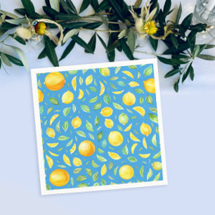 Serviette En Papier Cute jaune citron turquoise Motif d'aquarelle