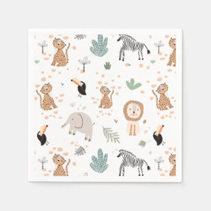 Serviette En Papier Cute Jungle Rainforest Animaux Motif
