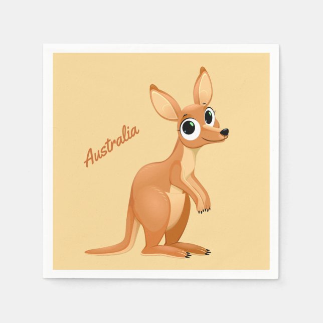 Serviette En Papier Cute Kangaroo papier texte personnalisé serviettes (Devant)