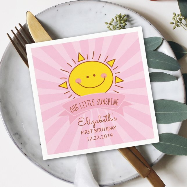 Serviette En Papier Cute Kawaii Pink Sunshine Enfants 1ère fête d'anni (Créateur téléchargé)
