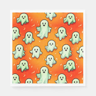 Serviette En Papier Cute Kawaii Style Fantômes sur Orange