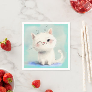 Serviette En Papier Cute Kitten blanc