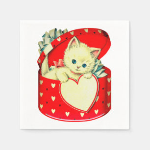 Serviette En Papier Cute Kitten Coeur Vintage Chat Retro Kitty