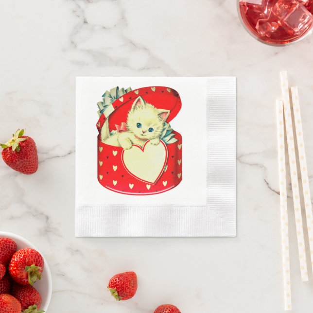 Serviette En Papier Cute Kitten Coeur Vintage Chat Retro Kitty (En situation)