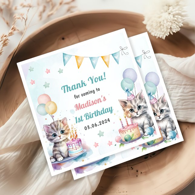 Serviette En Papier Cute Kitty Chat 1er fête d'anniversaire (Créateur téléchargé)