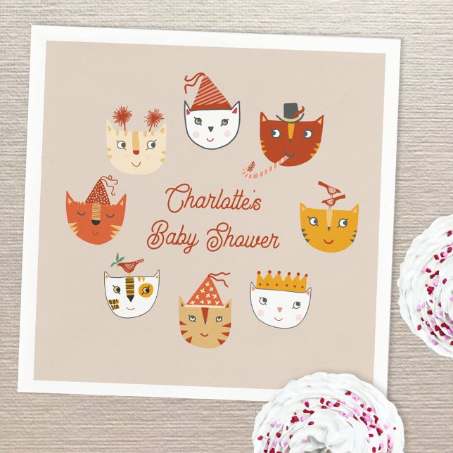 Serviette En Papier Cute Kitty Chat Baby shower personnalisé (Cute kitty cat personalized baby shower paper napkin)