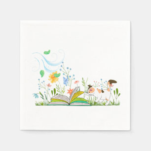 Serviette En Papier Cute Kitty Lire un livre.